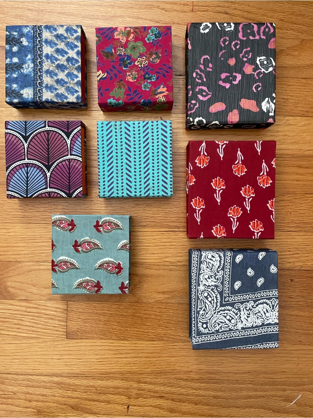 Chan Luu Assorted Printed Fabric Jewelry Boxes - Blue, Red, Pink, Teal, Gray